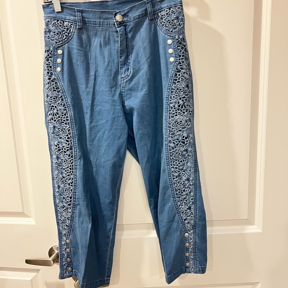 Lafei-Nier Blue Lace-Trimmed Women Jeans